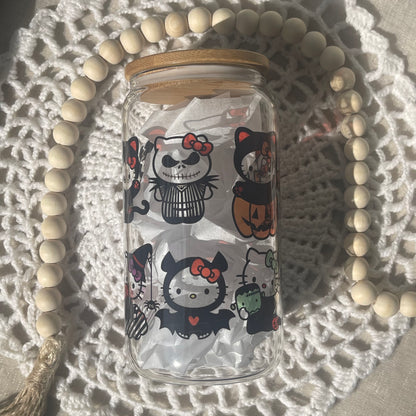 Multiple Scary Kitty Glass Cup